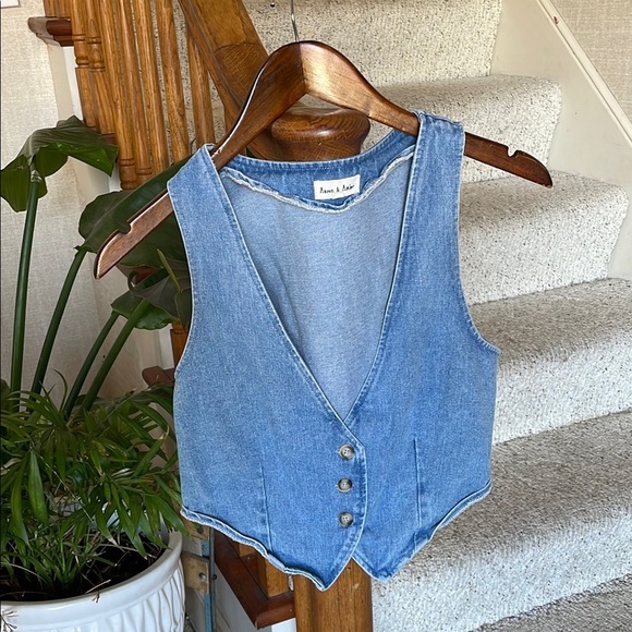 Aaron & Amber Blue Denim Button-Up Vest - Picture 1 of 10